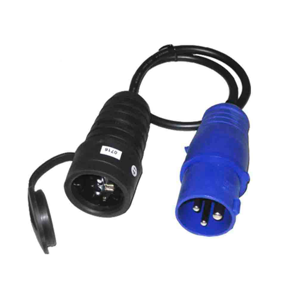 Adaptateur prise Cetac 2P+T, base Schuko, 16A, 230V, 50cm, EDM