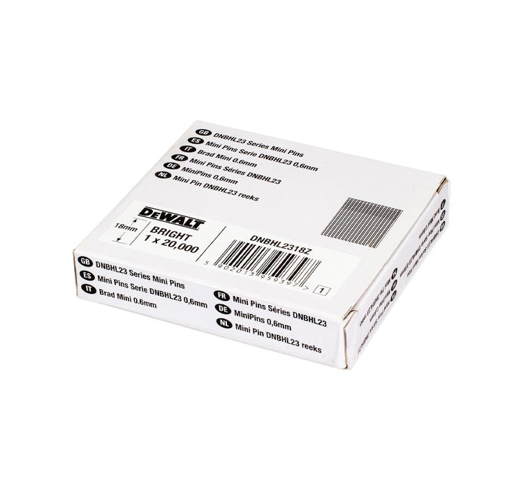 Boîte de 20 000 mini-clous sans tête pour cloueuse de finition Dewalt DNBHL2318Z (0,6 mm x 18 mm)