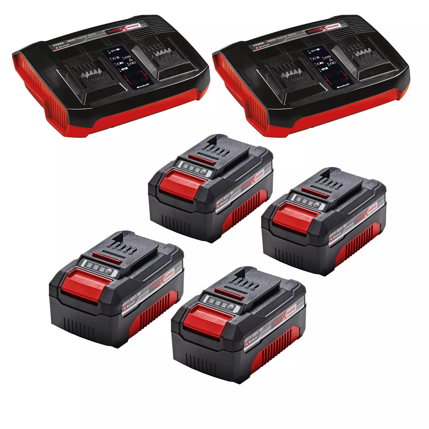 Tondeuse à gazon sans fil avec 4 batteries 4,0 Ah + 2 chargeurs doubles GP-CM 36/47 S Li BL Einhell