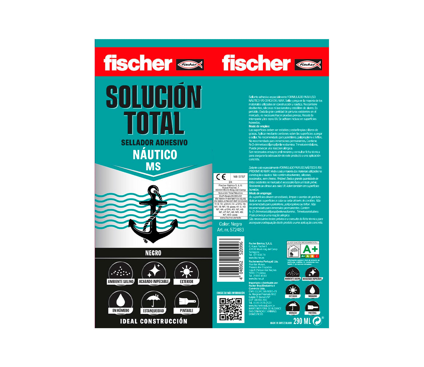 Cartouche adhésive de mastic 290ml Fischer MS Special Nautical