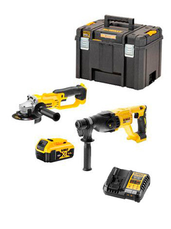 Coffret Dewalt DCK2027P2T 18V XR - Marteau électropneumatique DCH133 + Meuleuse DCG412 + Mallette + 2 Batteries LI-ION 5,0 Ah