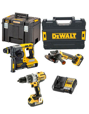 Kit d'alimentation Dewalt Marteau + Perceuse + Meuleuse sans fil DCK393P3T