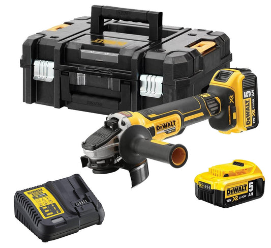 Meuleuse 18 V XR sans balais 125 mm avec 2 batteries 5 Ah et boîtier Dewalt DCG405P2