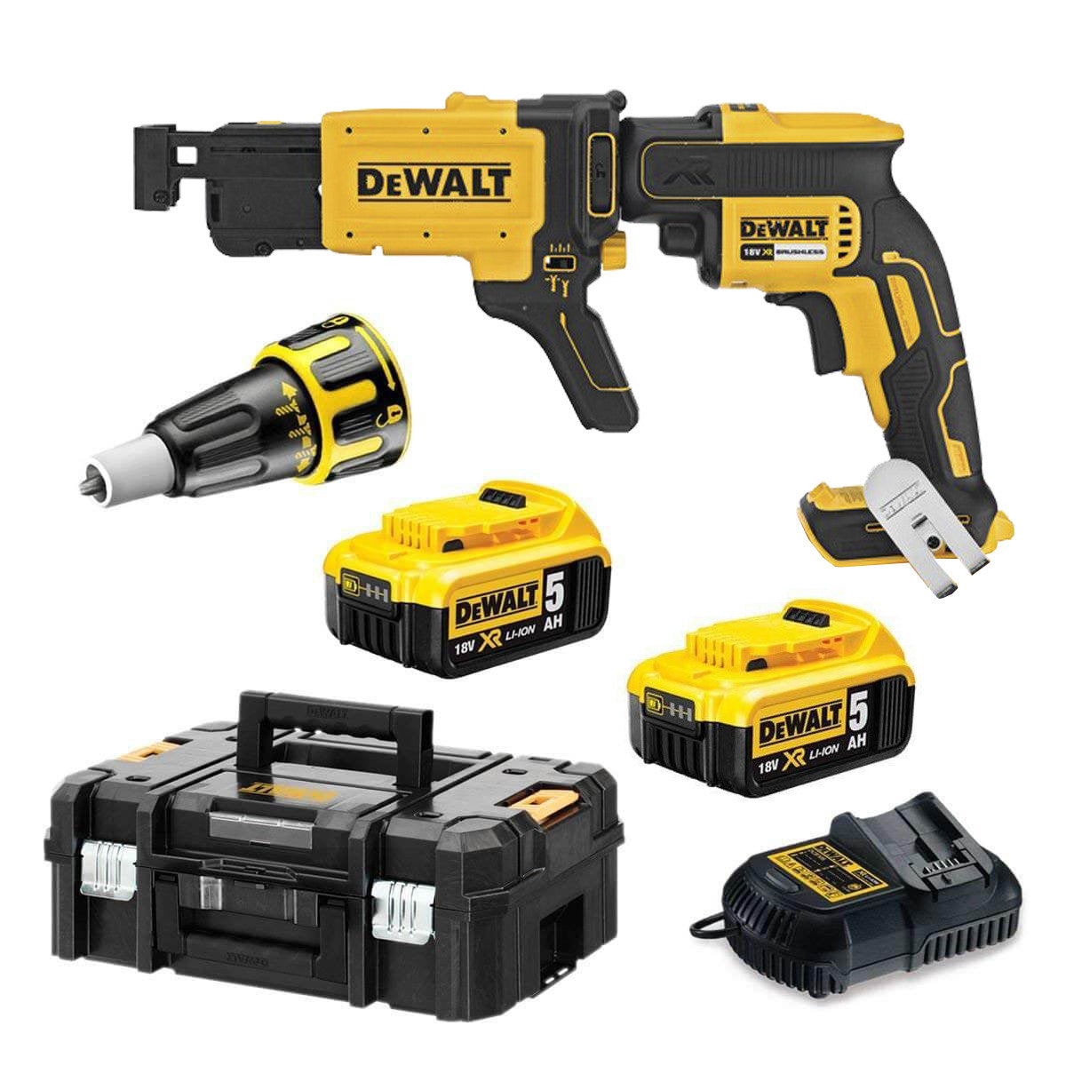 Tournevis pour plaques de plâtre Dewalt 18v avec 2 batteries 5,0 Ah avec étui + chargeur à vis rapide DCF620P2K