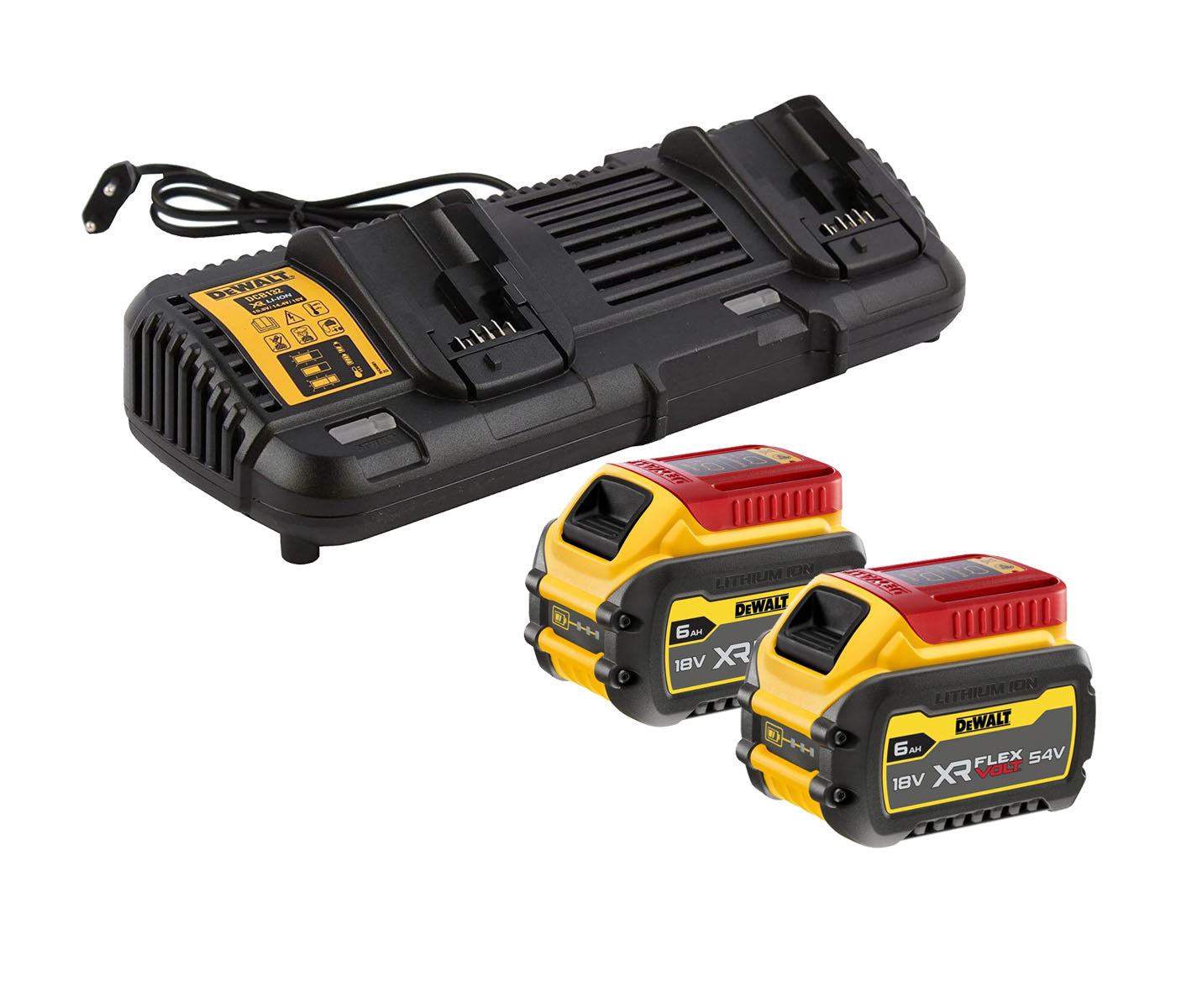 Kit 2 batteries sur rail XR Flexvolt 54V/18V 6,0Ah et chargeur Dewalt Double XR Flexvolt DCB132T2