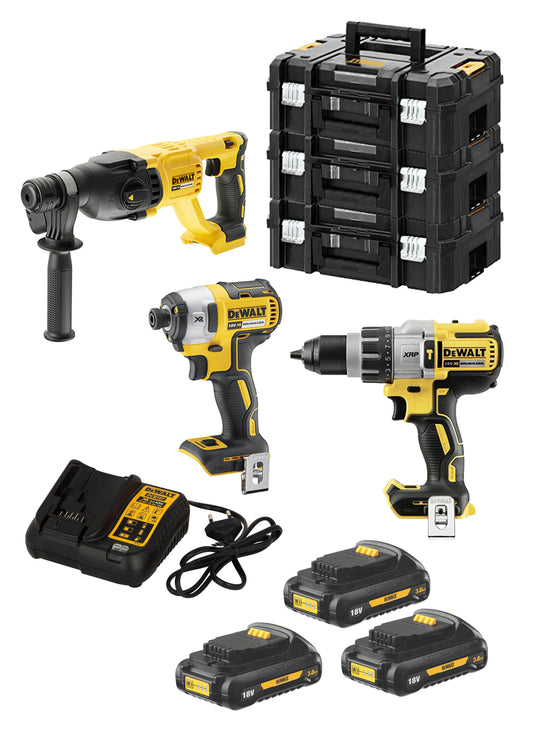 Set DCK369M3T Perceuse + Marteau + Tournevis + 3 Battes 3 Ah + 3 Mallette Dewalt