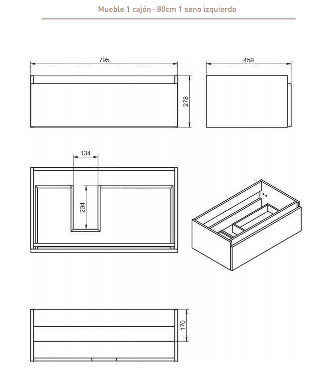 Conjunto de Baño Mueble Box Nogal Valenti + Lavabo Ada VisoBath VISOBATH - 3