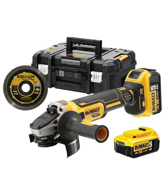 Meuleuse 18V XR brushless 125mm avec 2 batteries 5Ah + disque Dewalt DCG405P2X