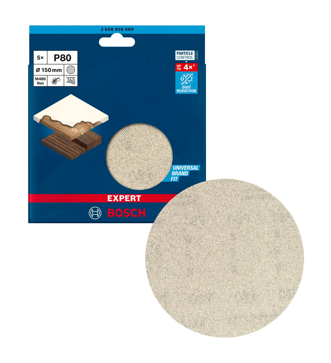 Maille abrasive EXPERT M480 150mm 80g 5 unités Bosch