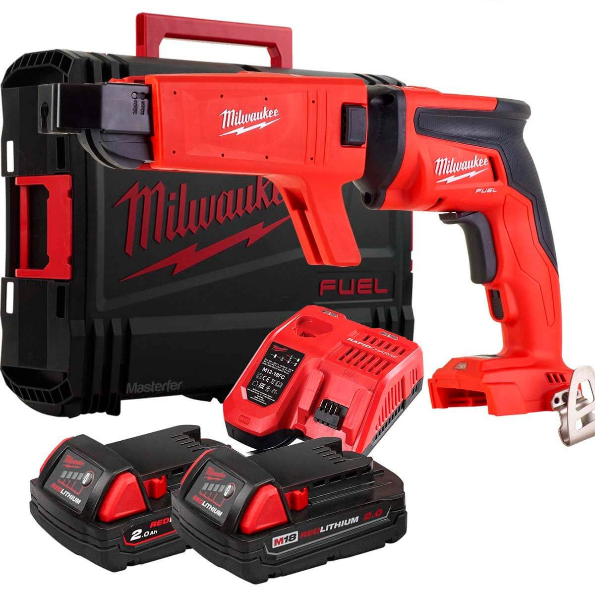 Atornillador para Pladur 18V con 2 baterías 2Ah y maletín + Cargador Rápido de tornillos Milwaukee M18 FSGC-202X MILWAUKEE - 1