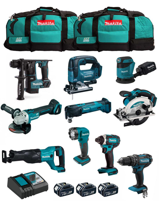 Kit Makita avec 10 outils + 3 battes + chargeur + 2 sacs DLX1071BL3