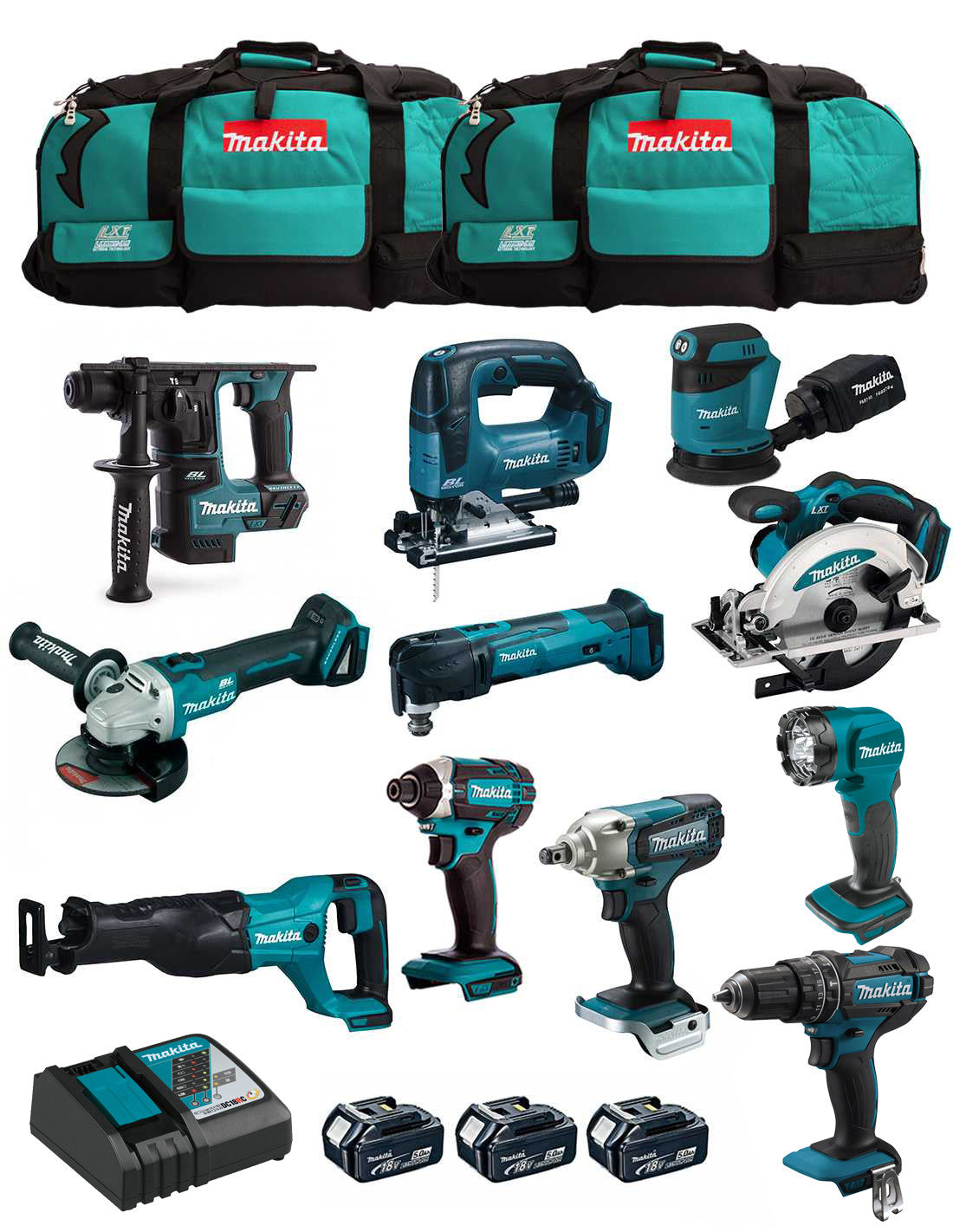 Kit Makita avec 11 outils + 3 battes + chargeur + 2 sacs DLX1171BL3