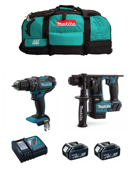 Kit Makita Perceuse DHP482 + Marteau DHR171 + 2 Bat. 5Ah + chargeur + sac DLX2171BL2