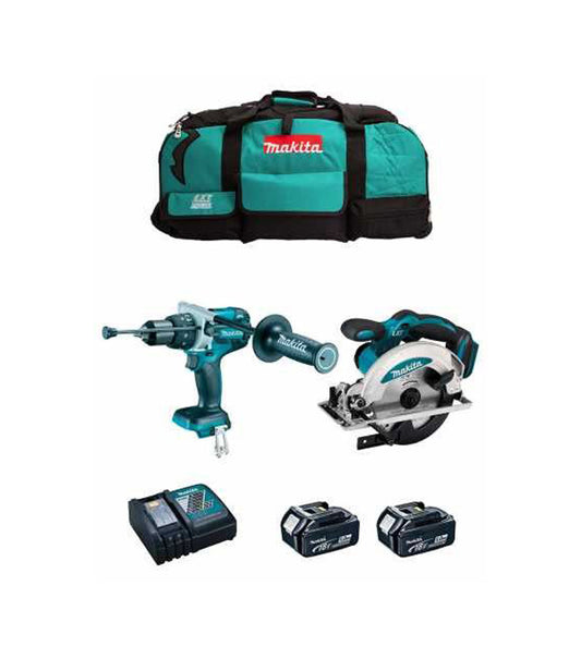 Kit marteau perforateur Makita DHP486 + scie circulaire DSS610 + 2bat 5Ah + chargeur + sac LXT600 DLX2480BL2