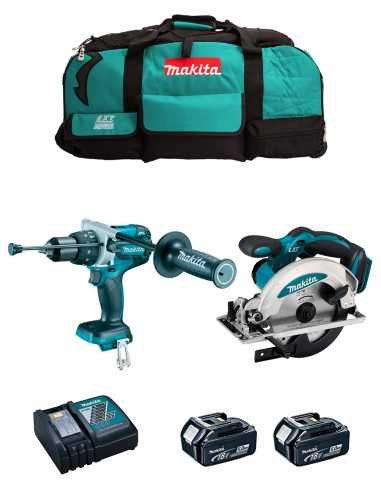 Kit marteau perforateur Makita DHP486 + scie circulaire DSS610 + 2bat 5Ah + chargeur + sac LXT600 DLX2480BL2