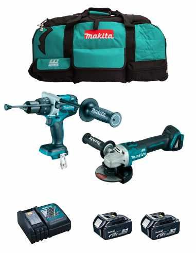 Kit marteau perforateur Makita DHP486 + Mini-meuleuse DGA504 + 2bat 5Ah + chargeur + sac LXT600 DLX2484BL2