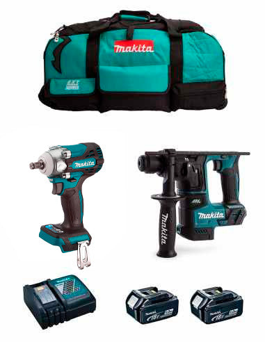 Makita Kit Clé à chocs DTW285 + Marteau DHR171 + 2bat 5Ah + chargeur + sac LTX600 DLX2281BL2