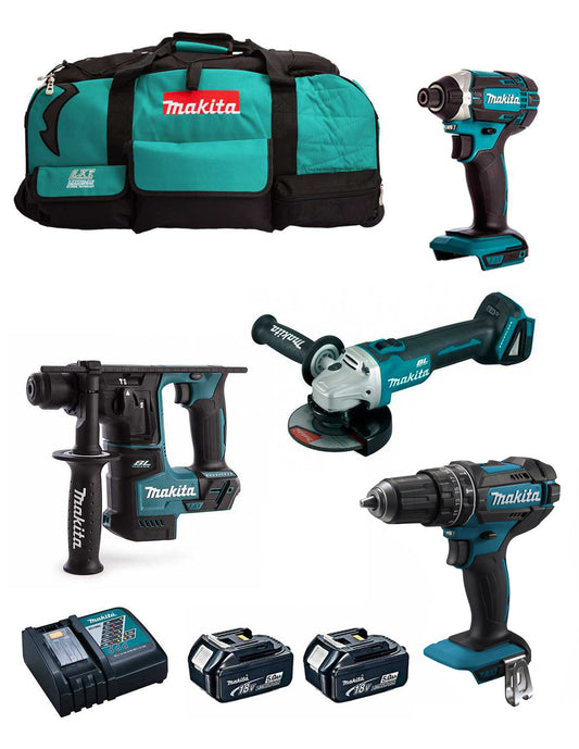 Kit Makita 4 outils + 2bat 5Ah + chargeur DC18RC + sac LXT600 DLX4152BL2