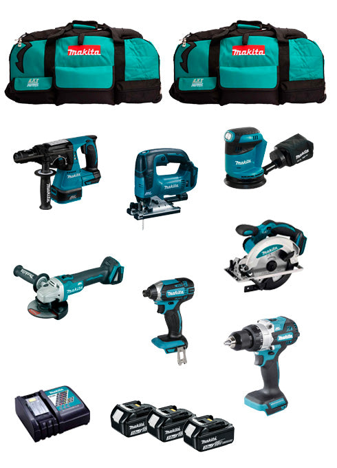 Kit Makita con 7 herramientas + 3bat 5Ah + Cargador DC18RC + 2 bolsas DLX7243BL3