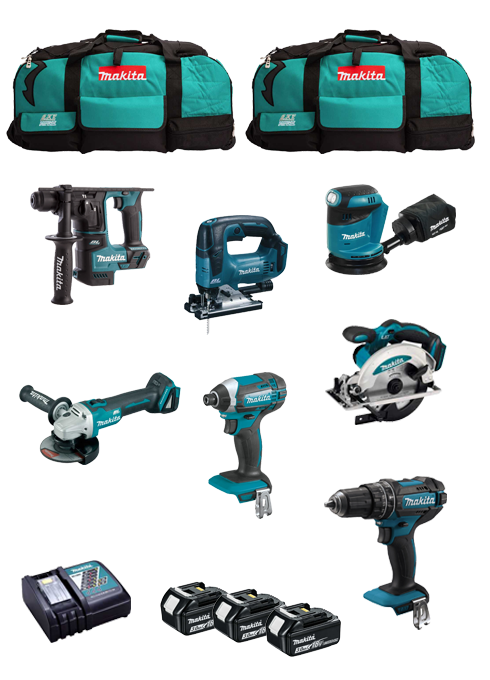 Makita Kit 7 outils + Chargeur DC18RC + 3bat 5Ah + 2 Sacs LXT600 DLX7482BL3