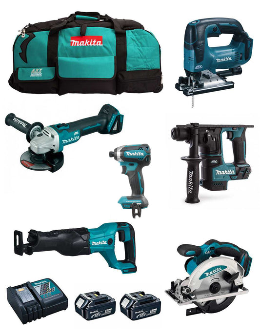 Kit Makita 6 outils + 2bat 5Ah + chargeur + 2 sacs LXT600 DLX6186BL2