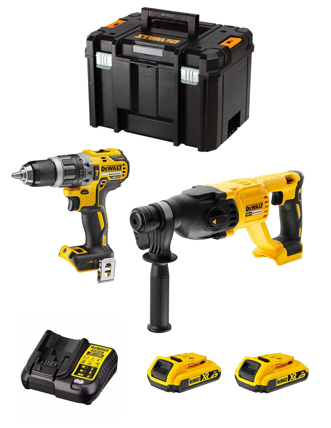 Kit marteau perforateur Dewalt DCD796 + marteau perforateur DeWALT DCH133 + 2bat 2Ah + chargeur + TSTAK VI DCK233D2