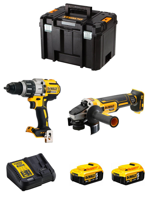 Kit marteau perforateur Dewalt DCD996 + mini-meuleuse DCG405 + 2bat 5Ah + chargeur + TSTAK VI DCK205P2