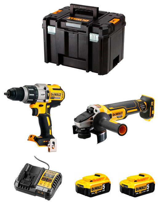 Kit marteau perforateur Dewalt DCD996 + mini-meuleuse DCG405 + 2bat 5Ah + chargeur + TSTAK VI DCK205P2