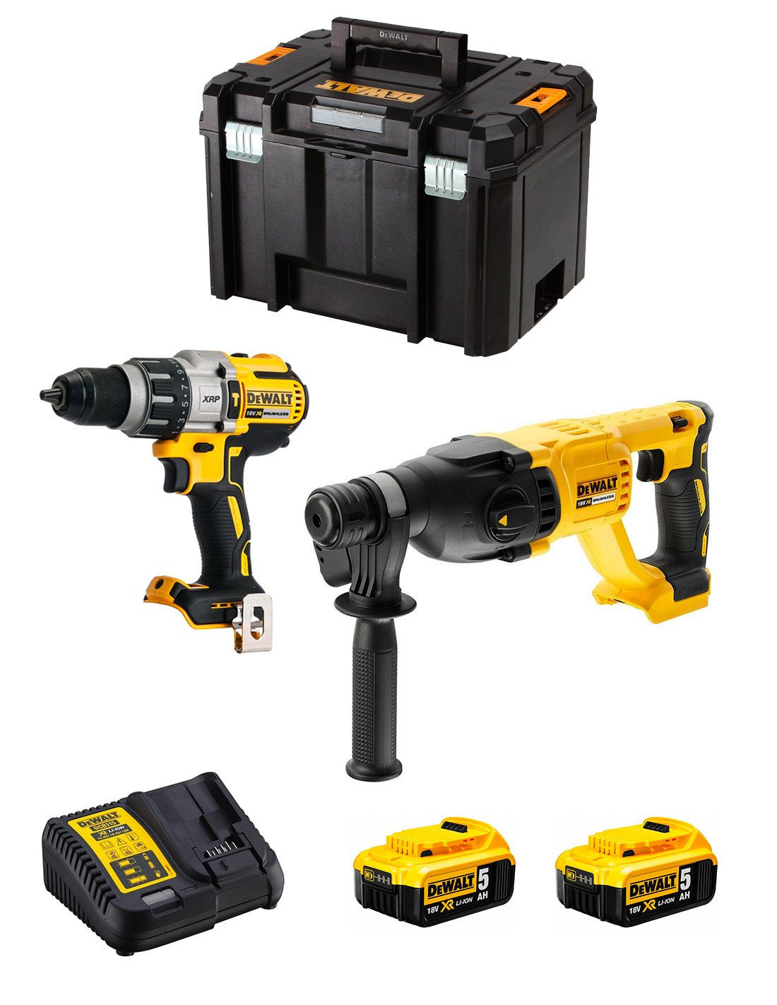 Kit Dewalt Marteau perforateur DCD996 + Marteau DCH133 + 2bat 5Ah + chargeur + TSTAK VI DCK233P2