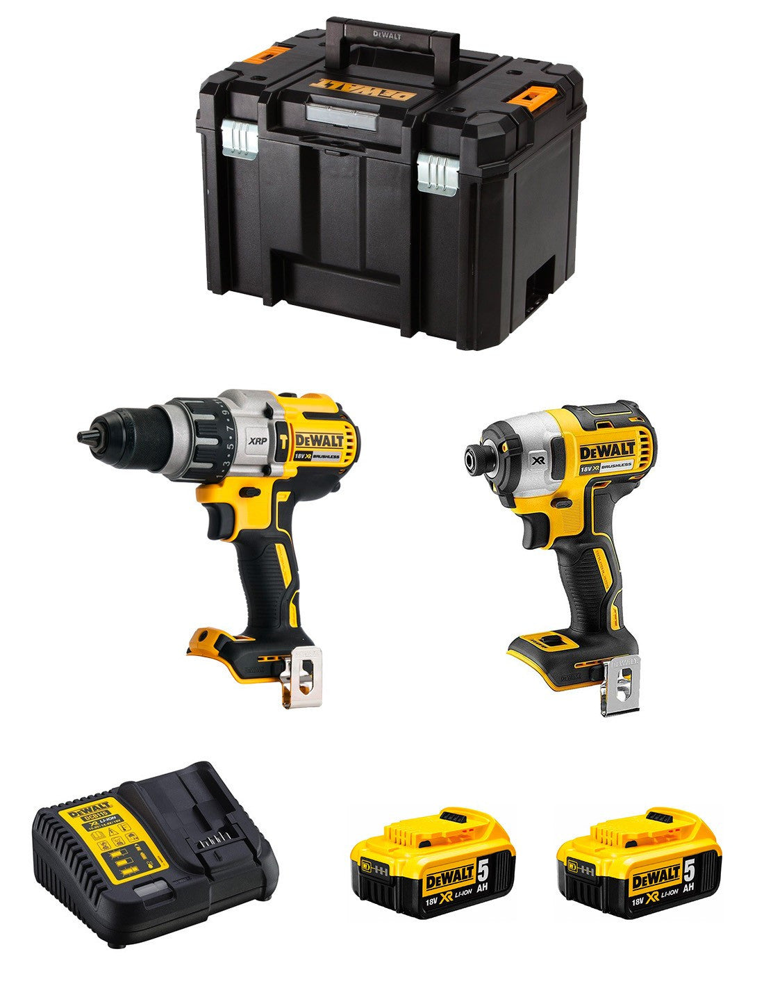 Kit Dewalt Marteau perforateur DCD996 + Tournevis à percussion DCF887 + 2bat 5Ah + chargeur + TSTAK VI DCK287P2