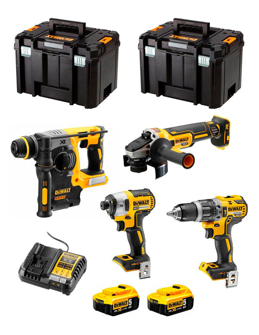 Kit Dewalt avec 4 Outils + 2bat 5Ah + chargeur + 2xTSTAK VI DCK496P2