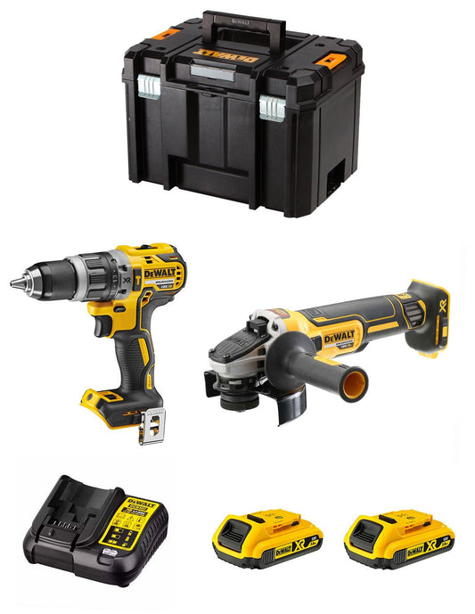 Kit Dewalt Perceuse à percussion DCD796 + Mini-meuleuse DCG405 + 2bat 2Ah + Chargeur + TSTAK VI DCK205D2