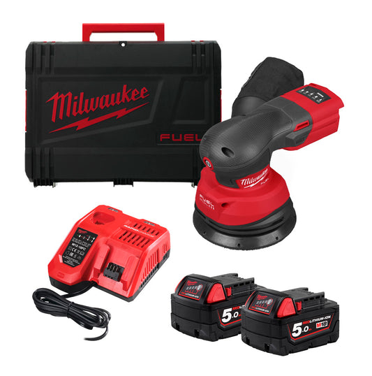 Ponceuse Rotorbitale M18 Carburant 125mm + 2bat 5Ah + Chargeur + Mallette Milwaukee M18 FROS125-502X