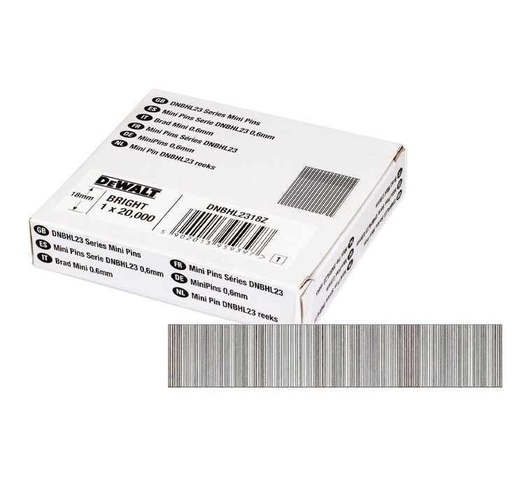 Boîte de 20 000 mini-clous sans tête pour cloueuse de finition Dewalt DNBHL2318Z (0,6 mm x 18 mm)