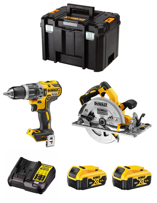 Kit Dewalt Marteau perforateur DCD996 + Scie circulaire DCS572 + 2bat 5Ah + chargeur + TSTAK VI DCK296P2