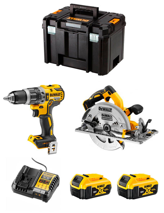 Kit Dewalt Marteau perforateur DCD996 + Scie circulaire DCS572 + 2bat 5Ah + chargeur + TSTAK VI DCK296P2