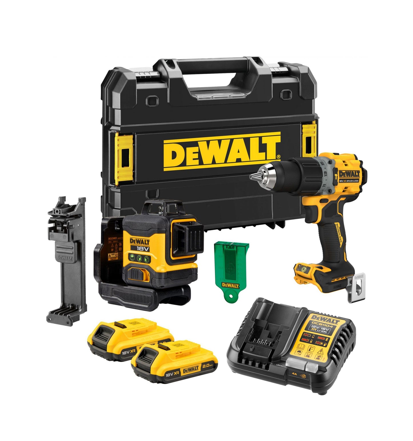 Kit Laser Compact DCLE34031 + Perceuse DCD805 + 2bat 2Ah 18V + chargeur + Valise Dewalt DCK2095D2T