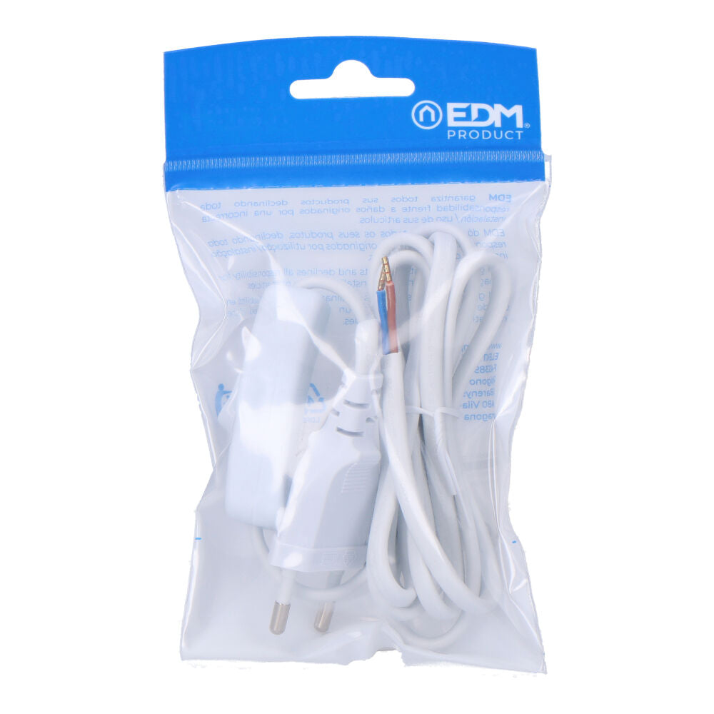 Raccordement avec interrupteur 3 A, 1,5 m, 2 × 0,75 mm, câble plat blanc EDM