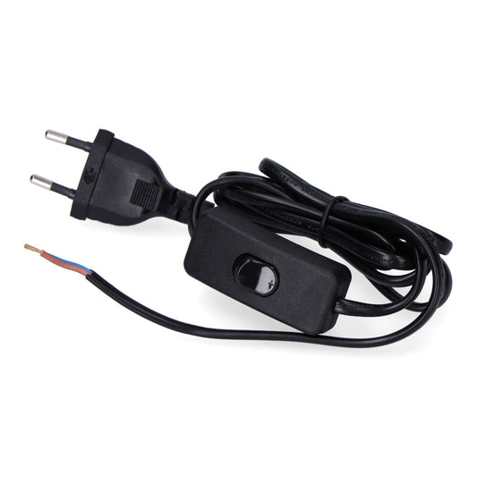 Cordon avec interrupteur 3 A, 1,5 m, 2×0,75 mm, gaine plate noire EDM
