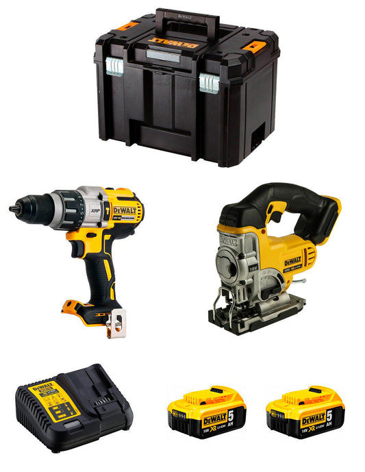 Kit Dewalt Marteau perforateur DCD996 + Scie sauteuse DCS331 + 2bat 5Ah + Chargeur + TSTAK VI DCK234P2