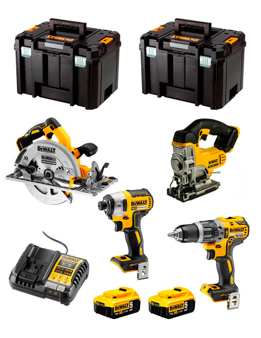 Kit Dewalt 4 herramientas + 2 bat 5ah + Cargador DCB1104 + 2xTstak VI Kit DCK470P2