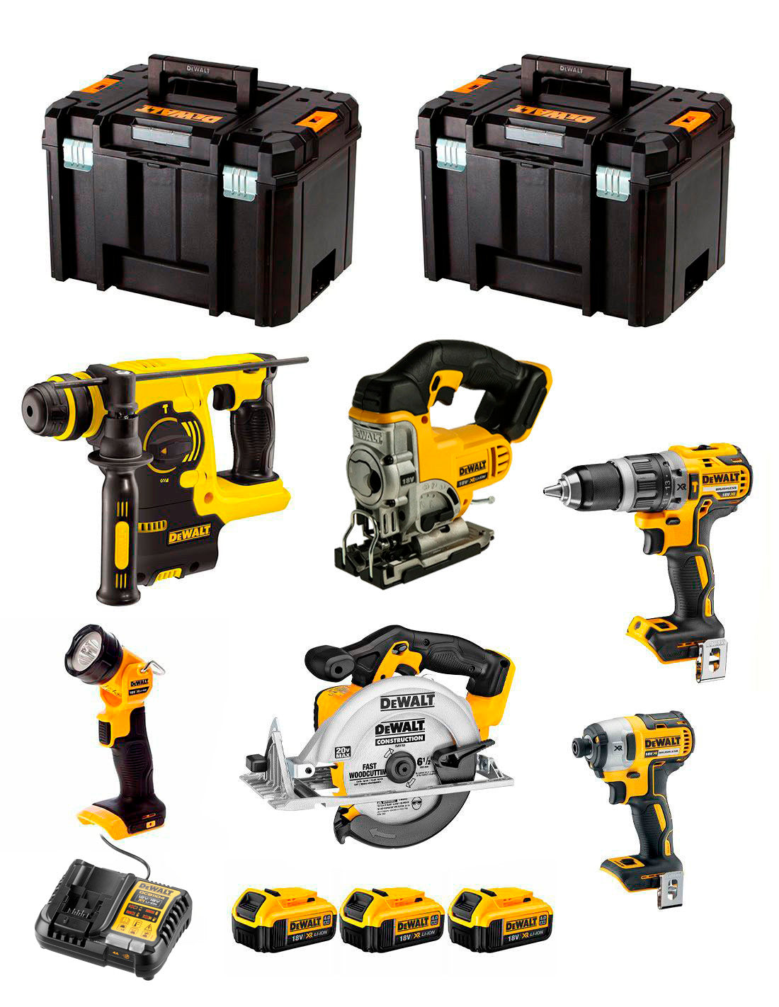 Kit Dewalt avec 6 outils + 3bat 5Ah + chargeur + 2xTSTAK VI DCK653P3