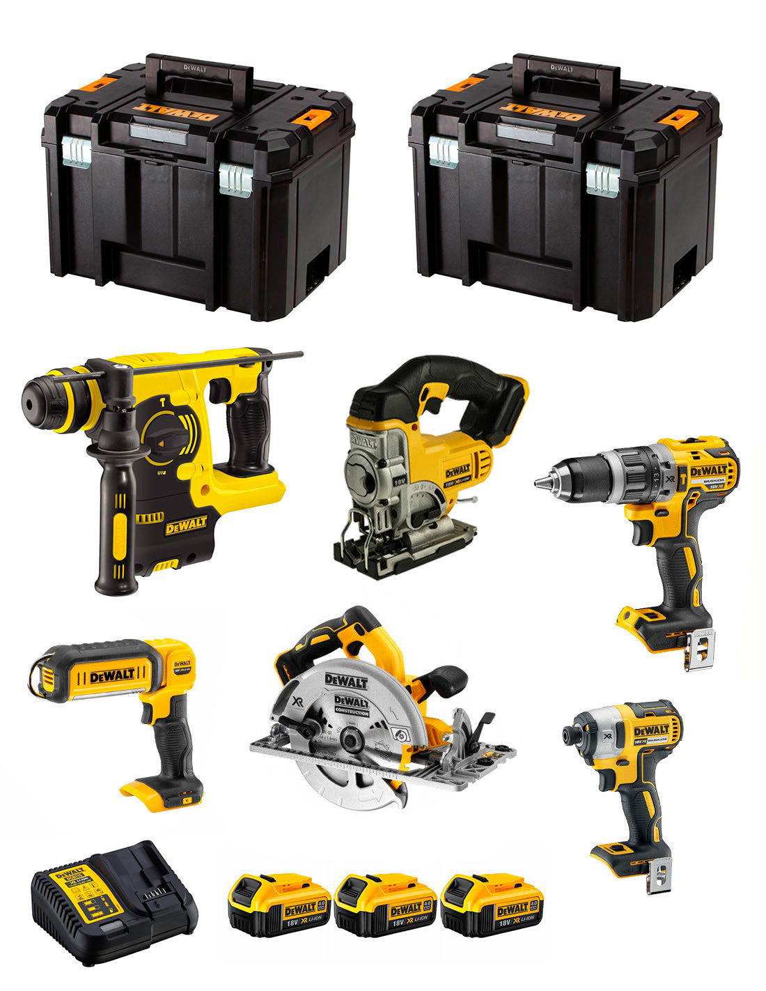 Kit Dewalt avec 6 outils + 3bat 5Ah + chargeur + 2xTSTAK VI DCK673P3