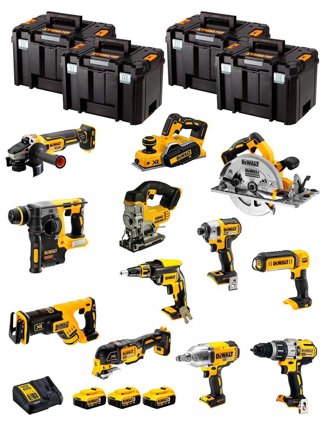 Kit Dewalt 12 outils + 3bat 5Ah + Chargeur DCB115 + 4xTSTAK DCK127P3