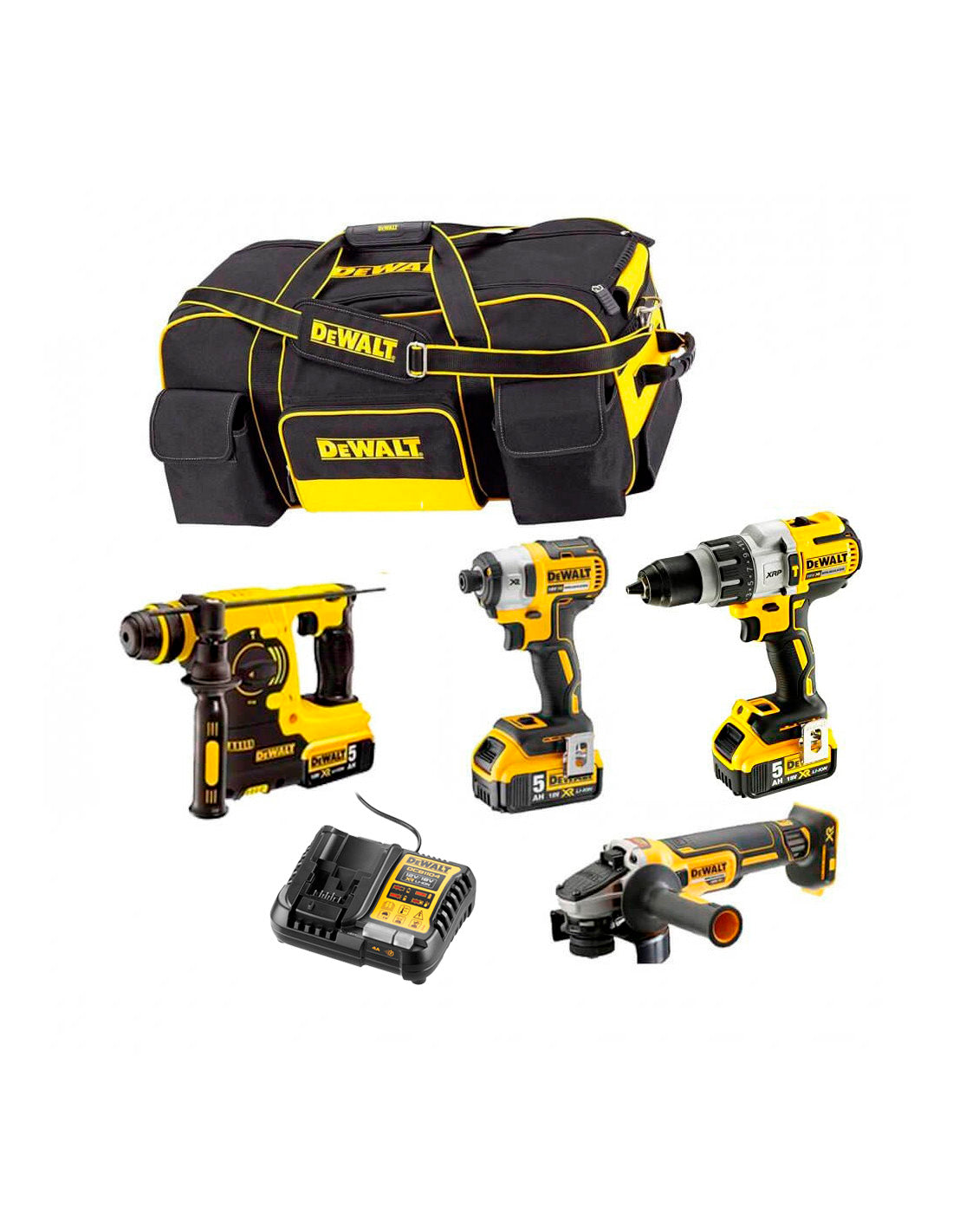 Kit d'alimentation Marteau Dewalt + Perceuse + Meuleuse + Tournevis à percussion DCK434P3