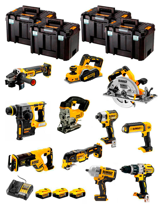 Kit Dewalt 11 outils + 3bat 5Ah + Chargeur DCB1104 + 4xTSTAK DCK110P3