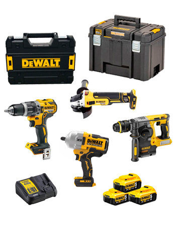 Kit d'alimentation Marteau Dewalt + Perceuse + Meuleuse + Clé à chocs à batterie DCK428P3T