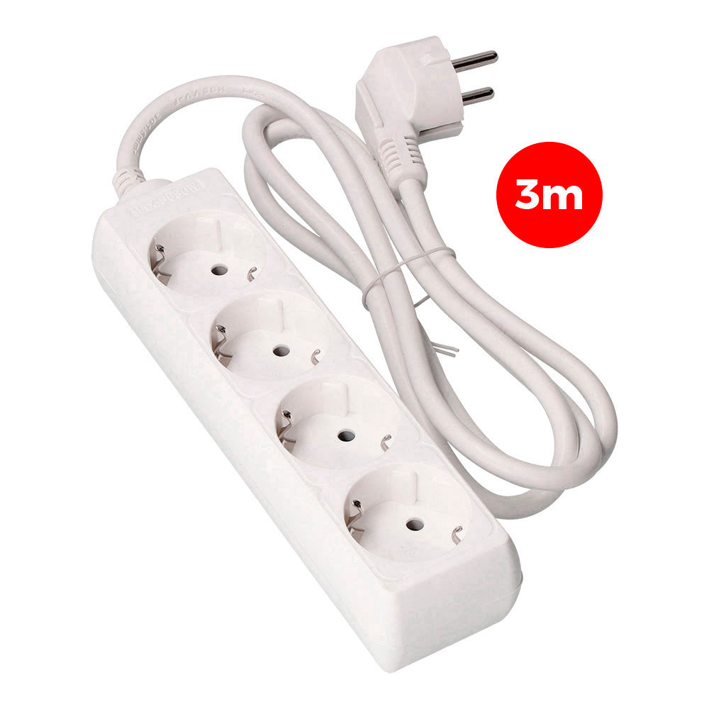 Multiprise 4 prises 2P+T Schuko, câble H05VV-F 3G1,5 mm² de 3 m, 16 A, 250 V~ 3680 W, EDM