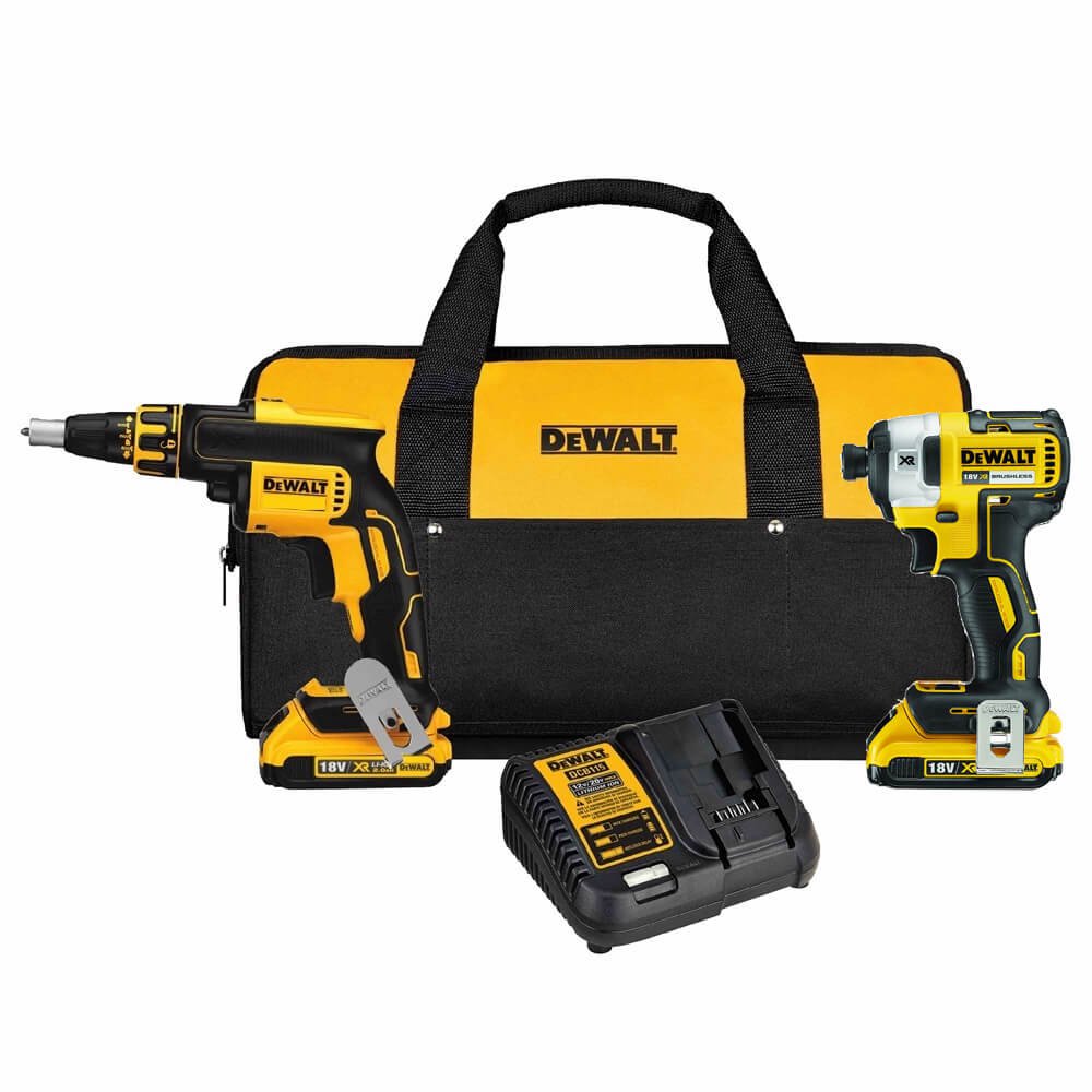 Coffret Dewalt DCK267D2 XR 18V ​​- Tournevis à percussion DCF887 + Tournevis plaques à plâtre DCF620 + Sac + 2 Batteries LI-ION 2,0 Ah