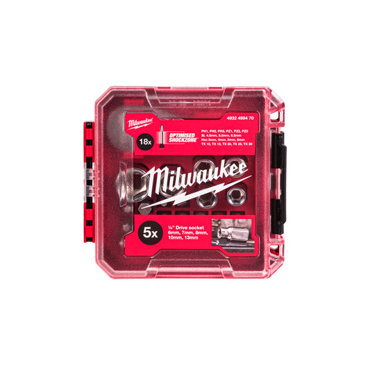 Coffret 25 pcs, clé à cliquet compacte 1/4″ et embouts Milwaukee 4932499470